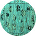 Round Machine Washable Abstract Turquoise Modern Area Rugs, wshabs5119turq