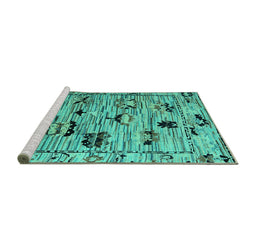 Sideview of Machine Washable Abstract Turquoise Modern Area Rugs, wshabs5119turq
