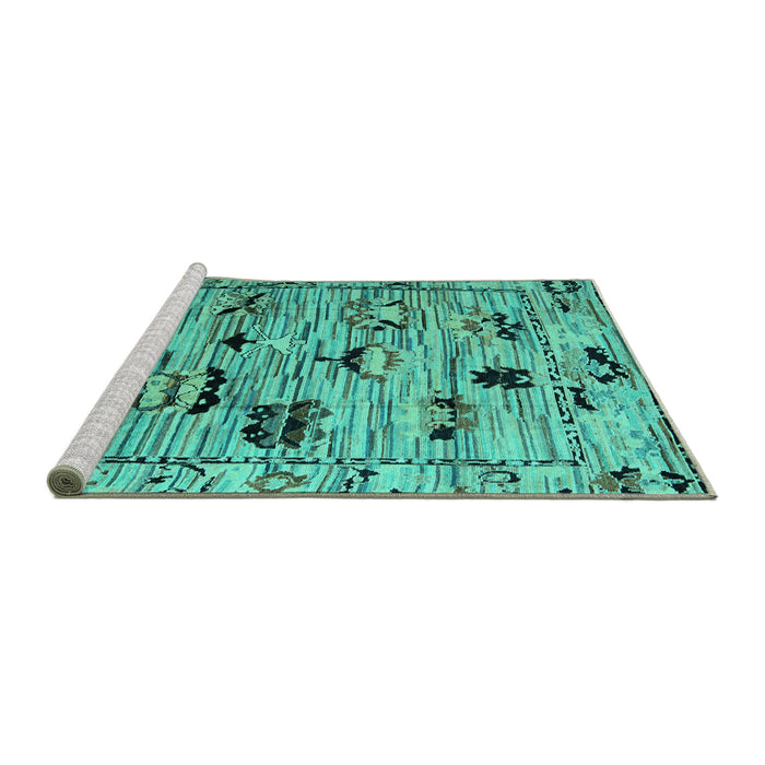 Sideview of Machine Washable Abstract Turquoise Modern Area Rugs, wshabs5119turq