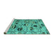 Sideview of Machine Washable Abstract Turquoise Modern Area Rugs, wshabs5119turq