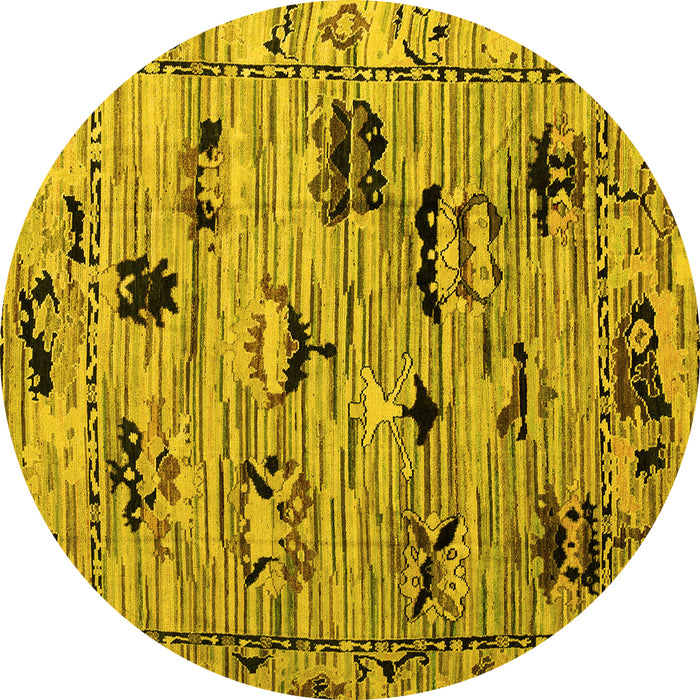 Round Machine Washable Abstract Yellow Modern Rug, wshabs5119yw