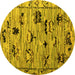 Round Machine Washable Abstract Yellow Modern Rug, wshabs5119yw