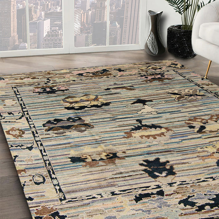 Abstract Coffee Brown Modern Rug in Family Room, abs5119