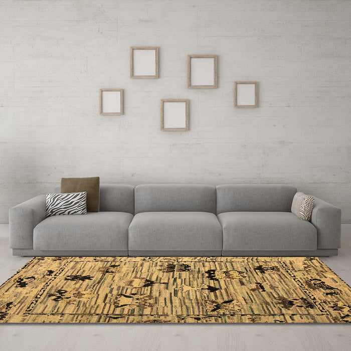 Machine Washable Abstract Brown Modern Rug in a Living Room,, wshabs5119brn