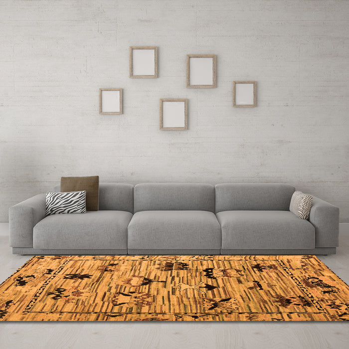Machine Washable Abstract Orange Modern Area Rugs in a Living Room, wshabs5119org