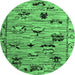 Round Abstract Emerald Green Modern Rug, abs5119emgrn