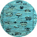 Round Machine Washable Abstract Light Blue Modern Rug, wshabs5119lblu