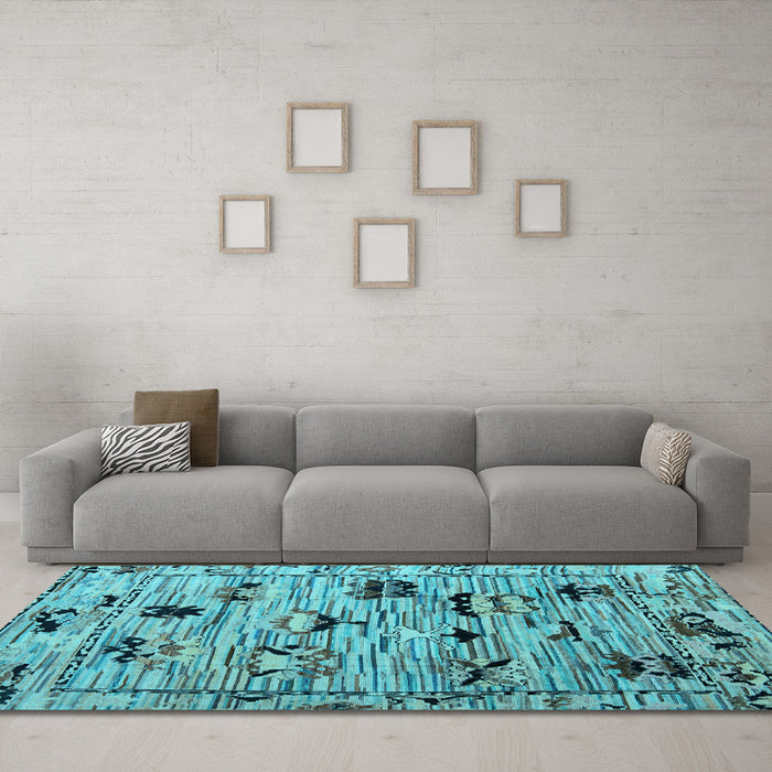 Machine Washable Abstract Light Blue Modern Rug in a Living Room, wshabs5119lblu