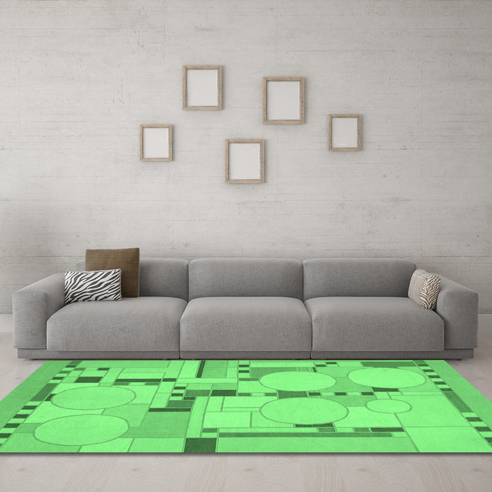 Machine Washable Abstract Emerald Green Modern Area Rugs in a Living Room,, wshabs511emgrn