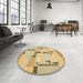 Round Machine Washable Abstract Chrome Gold Yellow Rug in a Office, wshabs511