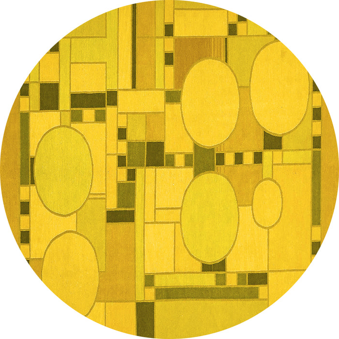Round Abstract Yellow Modern Rug, abs511yw