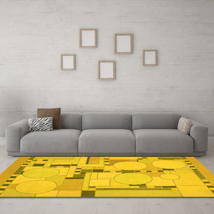 Machine Washable Abstract Yellow Modern Rug in a Living Room, wshabs511yw