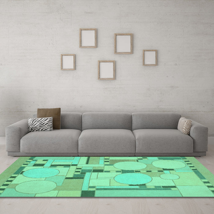 Machine Washable Abstract Turquoise Modern Area Rugs in a Living Room,, wshabs511turq