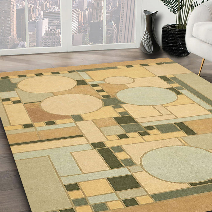 Abstract Chrome Gold Yellow Modern Rug in Family Room, abs511