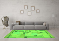 Machine Washable Abstract Green Modern Rug, wshabs511grn