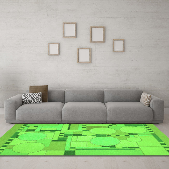 Machine Washable Abstract Green Modern Area Rugs in a Living Room,, wshabs511grn