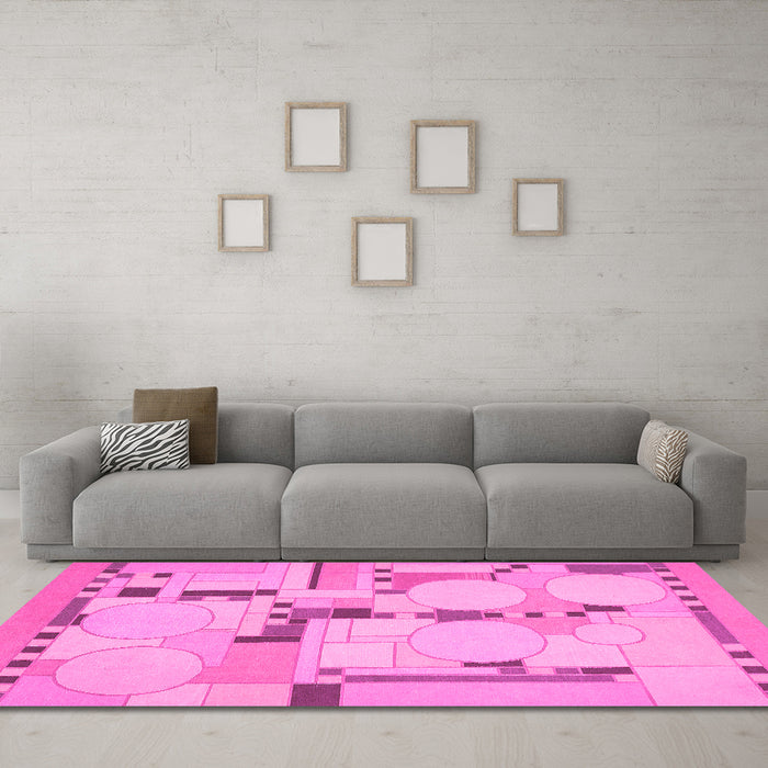 Machine Washable Abstract Pink Modern Rug in a Living Room, wshabs511pnk