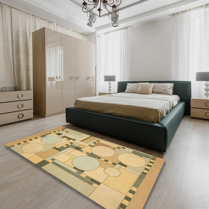 Abstract Chrome Gold Yellow Modern Rug in a Bedroom, abs511