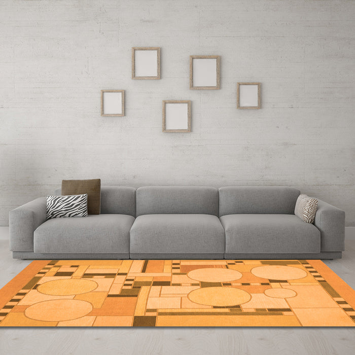 Machine Washable Abstract Orange Modern Area Rugs in a Living Room, wshabs511org
