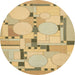 Round Machine Washable Abstract Chrome Gold Yellow Rug, wshabs511