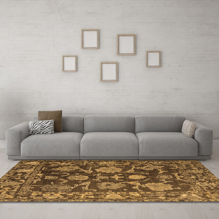 Machine Washable Abstract Brown Modern Rug in a Living Room,, wshabs5120brn