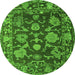 Round Machine Washable Abstract Green Modern Area Rugs, wshabs5120grn