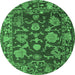 Round Machine Washable Abstract Emerald Green Modern Area Rugs, wshabs5120emgrn