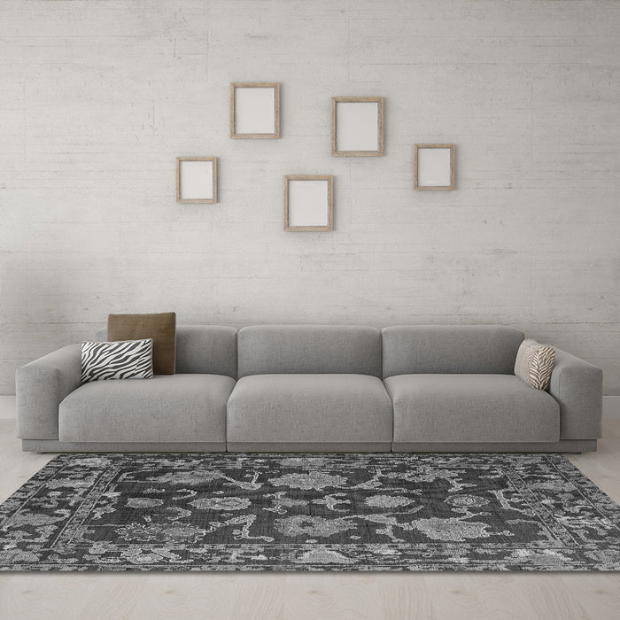 Machine Washable Abstract Gray Modern Rug in a Living Room,, wshabs5120gry