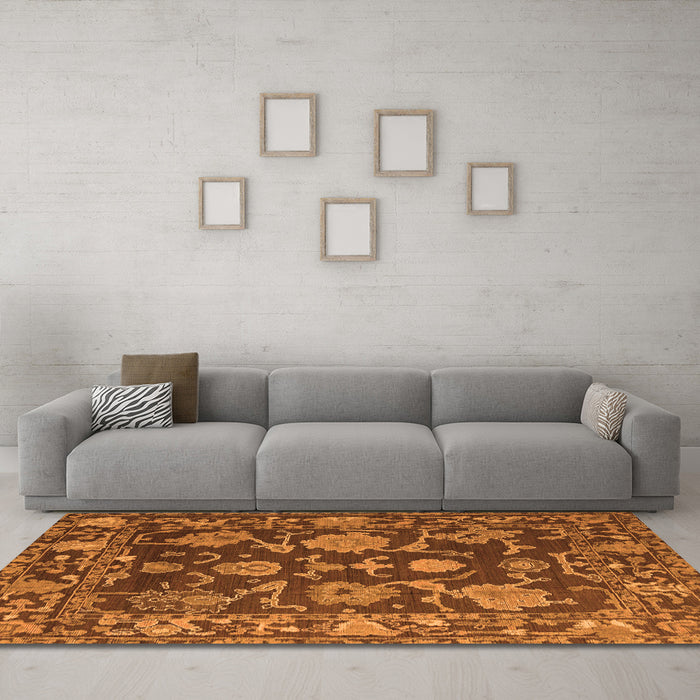 Machine Washable Abstract Orange Modern Area Rugs in a Living Room, wshabs5120org