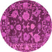 Round Machine Washable Abstract Pink Modern Rug, wshabs5120pnk