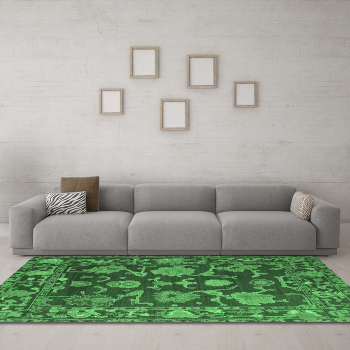 Machine Washable Abstract Emerald Green Modern Area Rugs in a Living Room,, wshabs5120emgrn