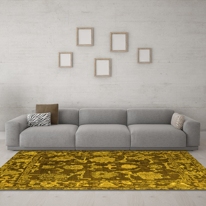 Machine Washable Abstract Yellow Modern Rug in a Living Room, wshabs5120yw
