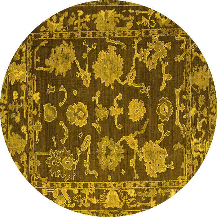 Round Machine Washable Abstract Yellow Modern Rug, wshabs5120yw