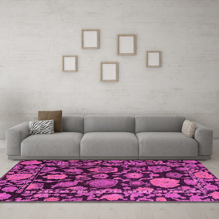 Machine Washable Oriental Pink Traditional Rug in a Living Room, wshabs5121pnk