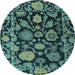 Round Machine Washable Oriental Light Blue Traditional Rug, wshabs5121lblu