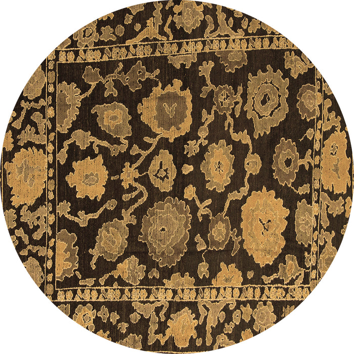 Round Oriental Brown Traditional Rug, abs5121brn