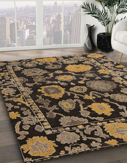 Abstract Charcoal Black Oriental Rug in Family Room, abs5121