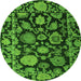 Round Machine Washable Oriental Green Traditional Area Rugs, wshabs5121grn