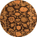 Round Machine Washable Oriental Orange Traditional Area Rugs, wshabs5121org