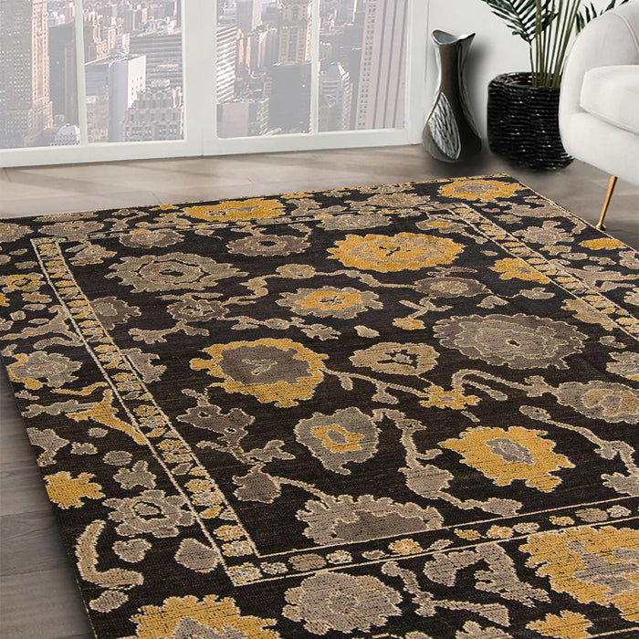 Abstract Charcoal Black Oriental Rug in Family Room, abs5121