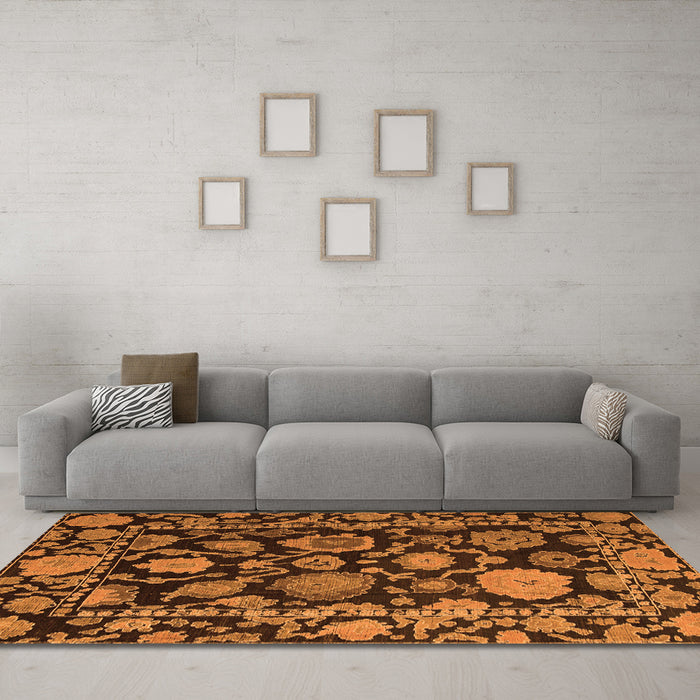 Machine Washable Oriental Orange Traditional Area Rugs in a Living Room, wshabs5121org