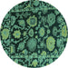 Round Machine Washable Oriental Turquoise Traditional Area Rugs, wshabs5121turq