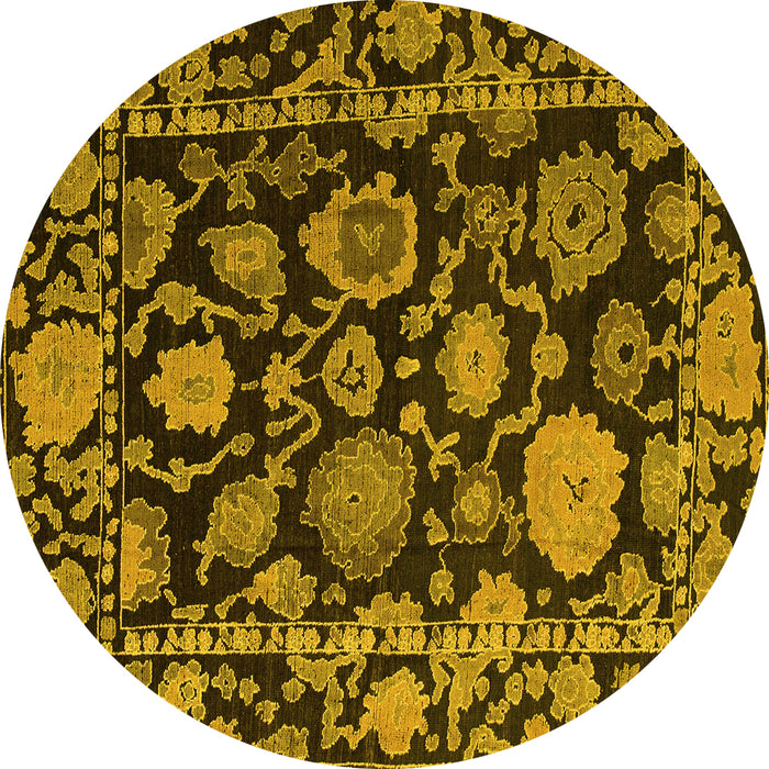 Round Oriental Yellow Traditional Rug, abs5121yw