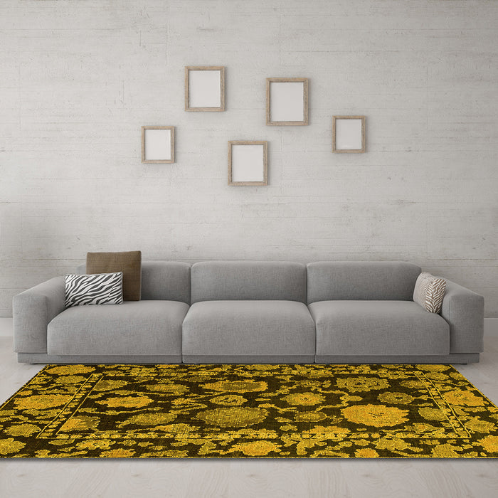 Machine Washable Oriental Yellow Traditional Rug in a Living Room, wshabs5121yw