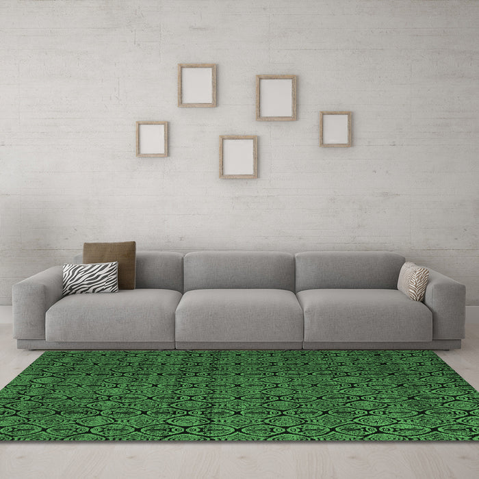 Machine Washable Abstract Emerald Green Modern Area Rugs in a Living Room,, wshabs5122emgrn