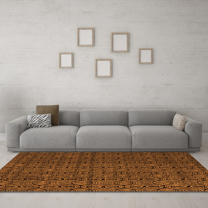 Machine Washable Abstract Orange Modern Area Rugs in a Living Room, wshabs5122org