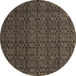 Round Abstract Dark Almond Brown Modern Rug, abs5122