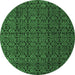 Round Machine Washable Abstract Emerald Green Modern Area Rugs, wshabs5122emgrn