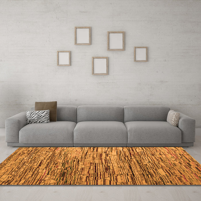 Machine Washable Abstract Orange Modern Area Rugs in a Living Room, wshabs5123org