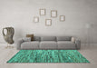 Machine Washable Abstract Turquoise Modern Area Rugs in a Living Room,, wshabs5123turq